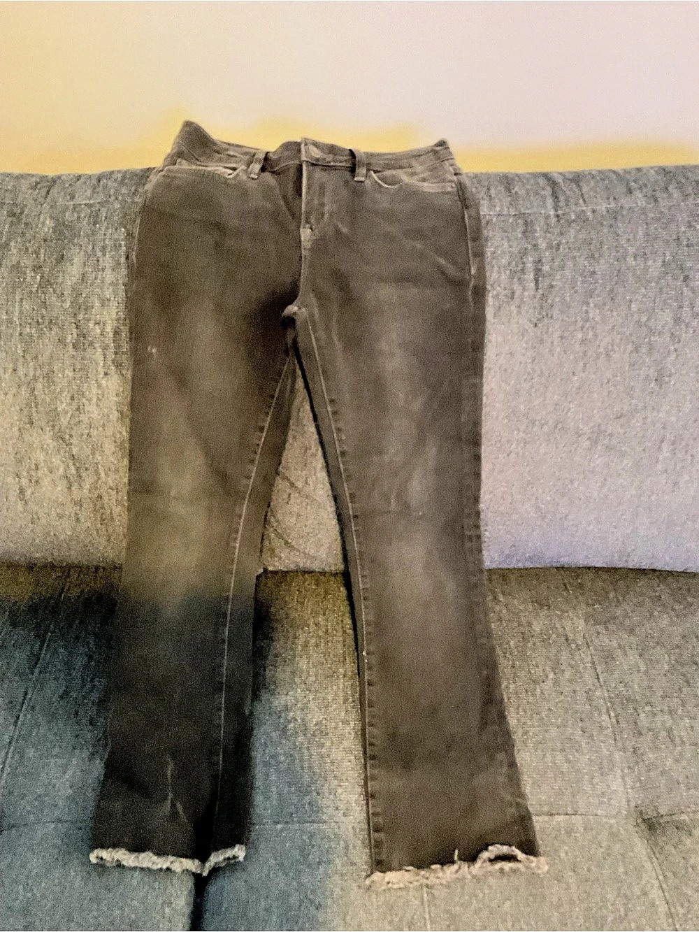 Free People High Waist Crop Raw Hem Straight Jeans Skinny Jeans Gray Waist 25